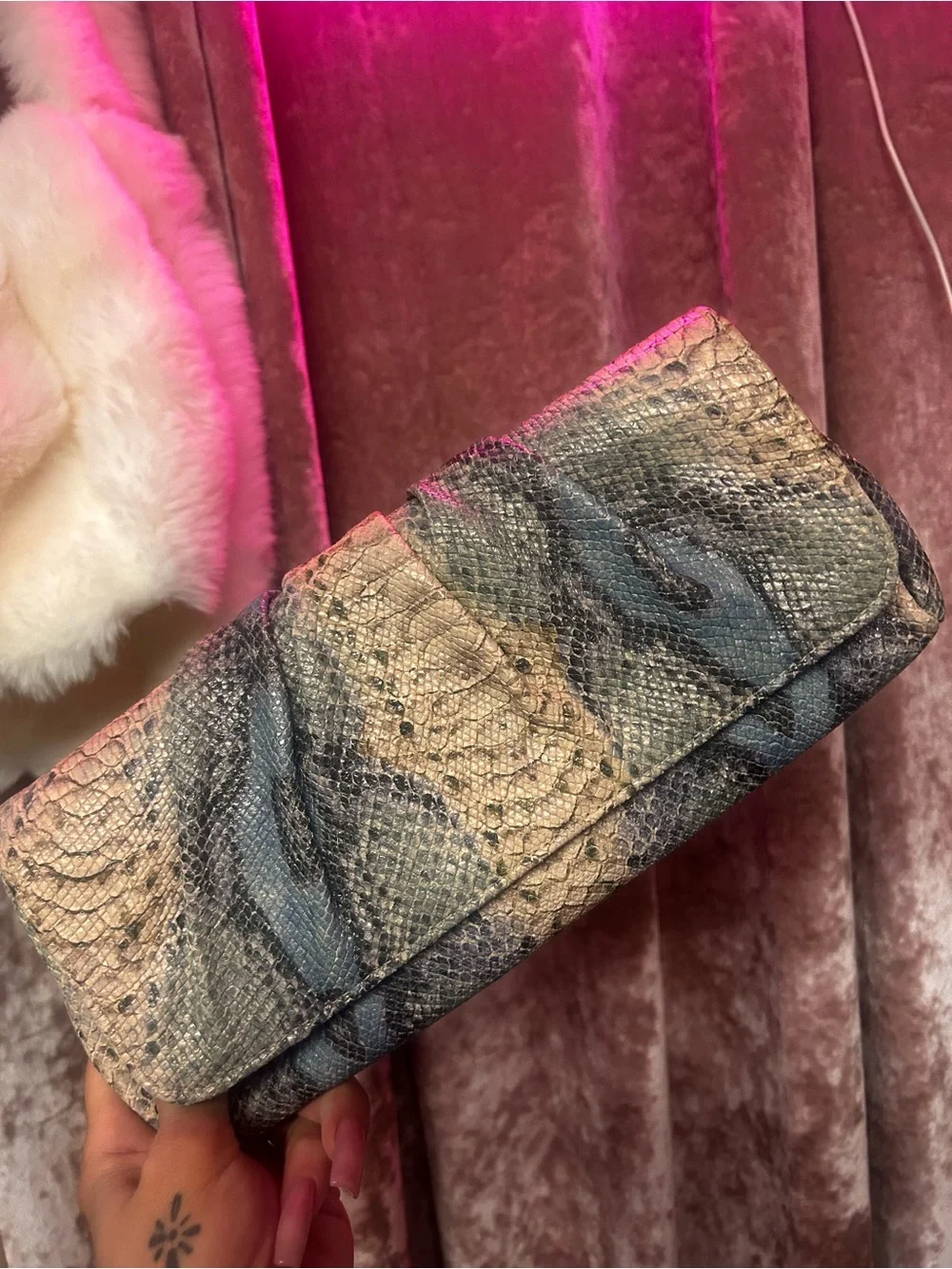 Lauren Merlin Textured Snake-Print multi colored Clutch